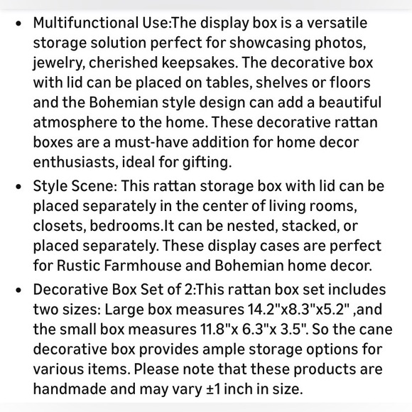 Boho Rattan Decorative Boxes Set of 2 - Picture 9 of 11